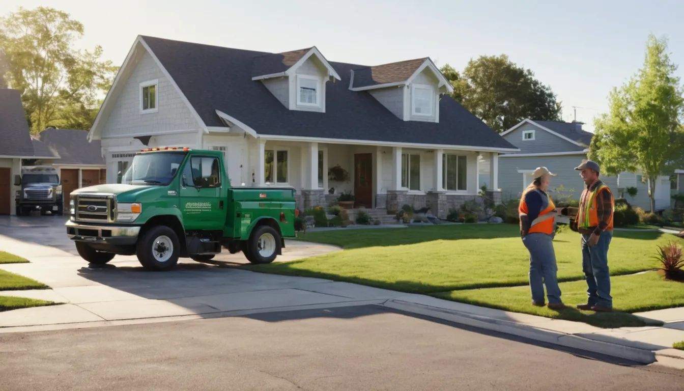 A septic provider talking with a homeowner beside a tidy yard in Schaumburg