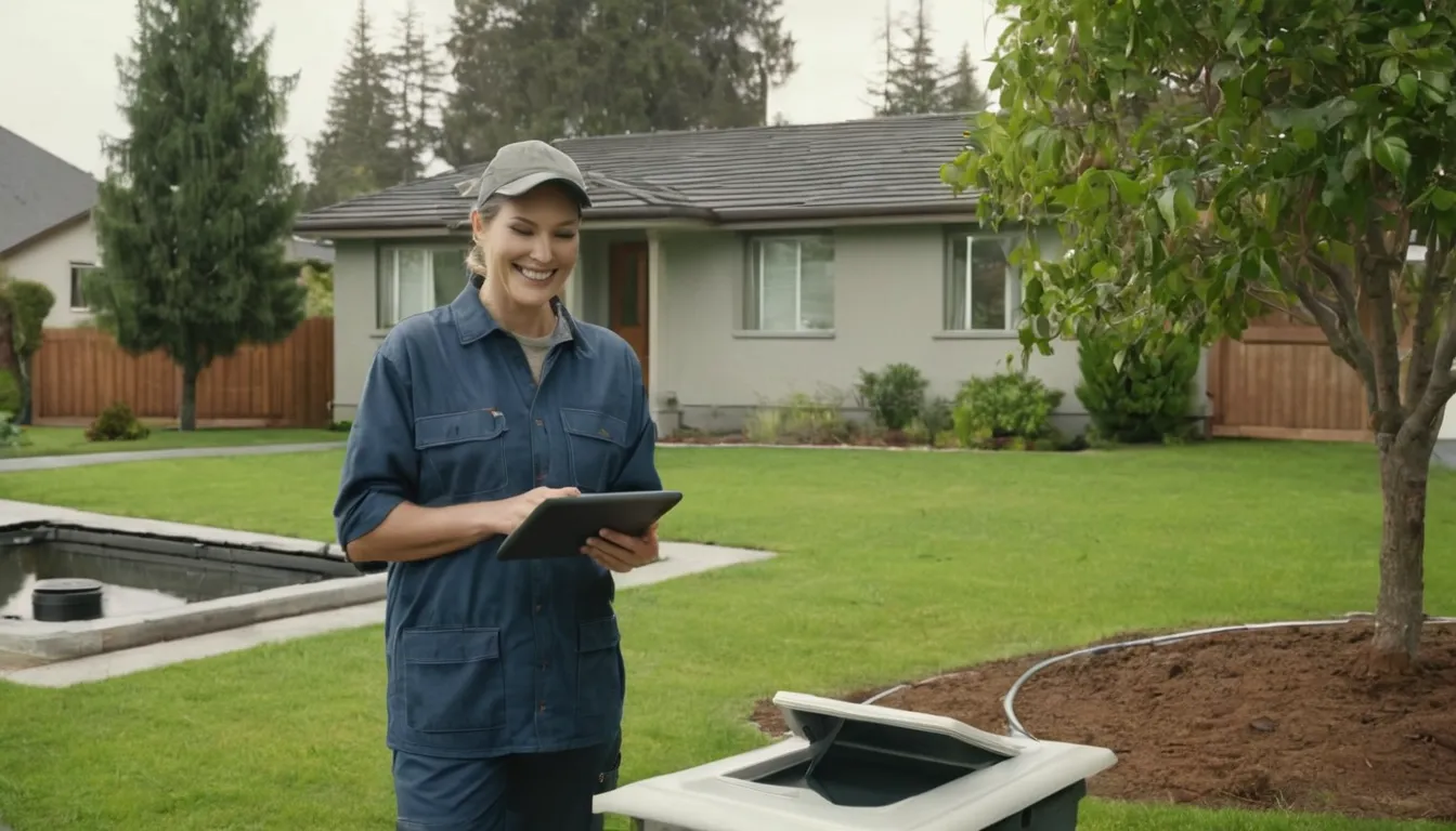 A friendly septic provider explaining a repair plan to a homeowner in a Schaumburg backyard